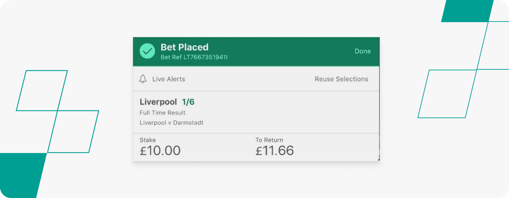 bet365 Place Bet Screenshot