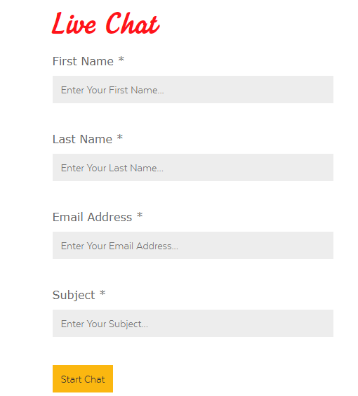 32Red Live Chat registration form