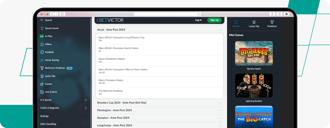 Horse racing market on Betvictor website