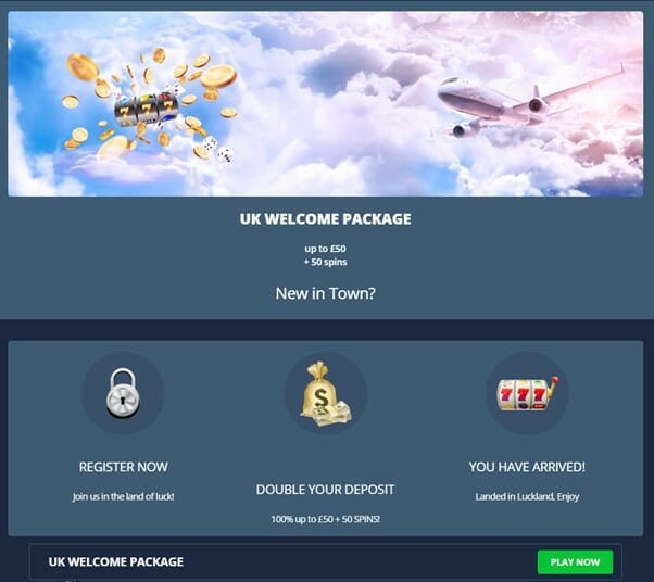 LuckLand casino welcome offer screenshot