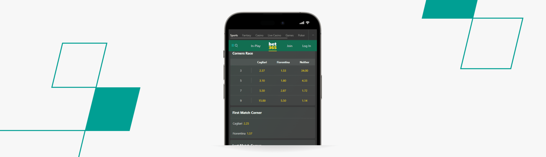 Screenshot of corner betting bet365 desktop 3