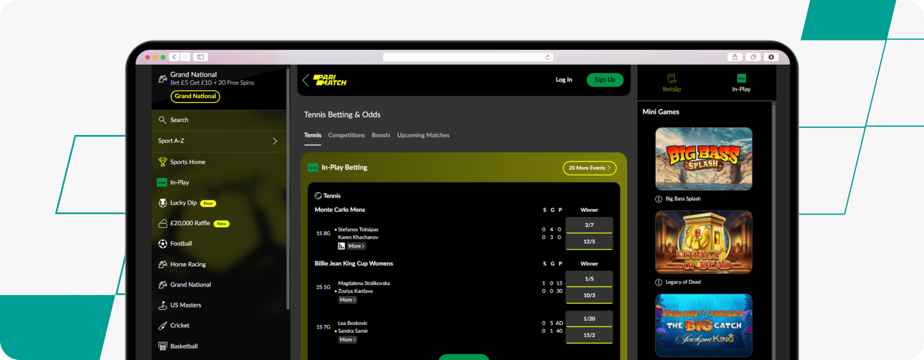 screenshot of parimatch tennis betting page