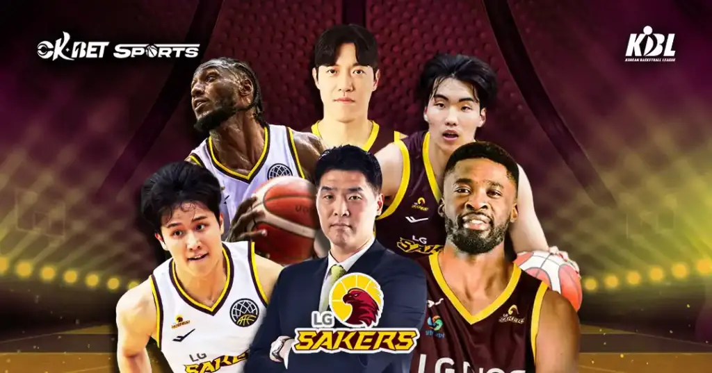 Changwon LG Sakers Team Members with Head Coach